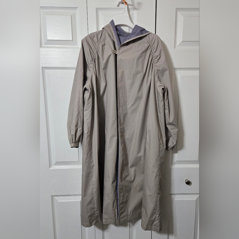 Tan & Lavender Reversible Hooded Trench Coat Jacket w/Pockets, Size 13-14